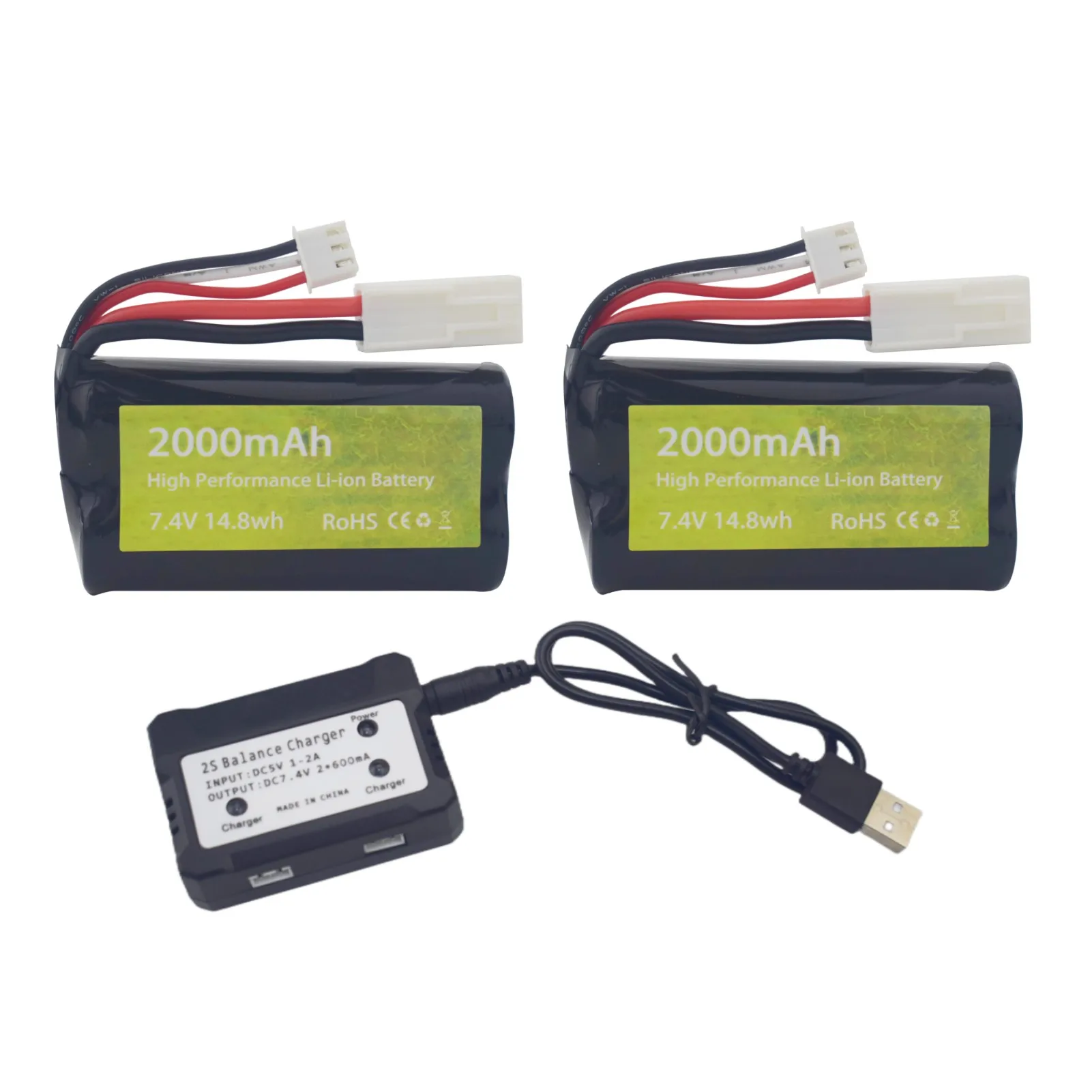 

2PCS 7.4V 2000mAh Lithium Battery With Odamiya Plug And 2-IN-1 Charger For UDI009 UDI902 UDI002 AA102 feilun FT009 RC Boat