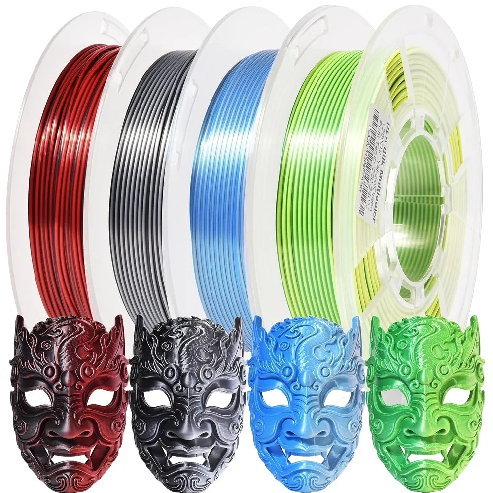 Dual Color Filament Silk PLA 1.75mm 1kg/500g/250g 3D Printer Materials Two Colors Filament PLA Red Black Green Gold Multi-pack