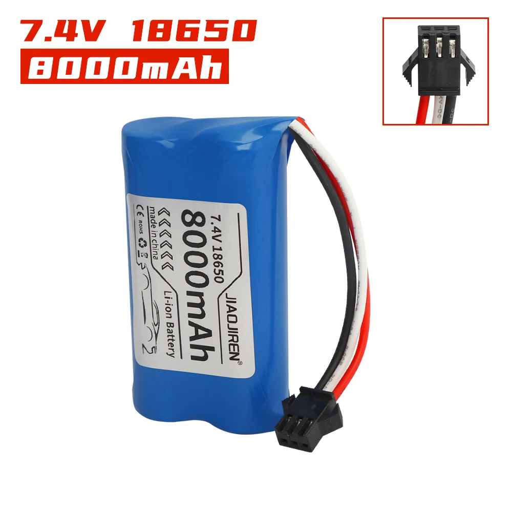 Upgrade 7.4V 18650 8000MAH  Battery for Wltoys 10428/12423 / Q46 RC Car Spare Parts with charger 7.4V SM-3P plug for Power car