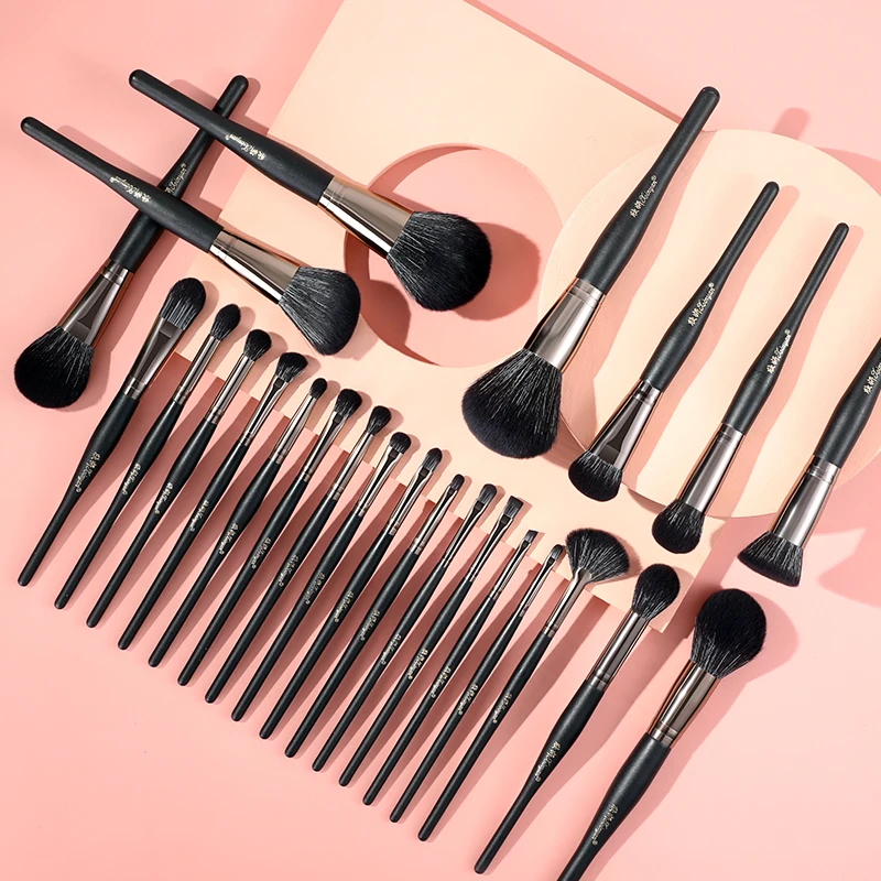 FJER Luxury Black Professional Makeup Brush Set Natural Hair Foundation Blending Blush Eyeliner Powder Brushes  Kit with bag