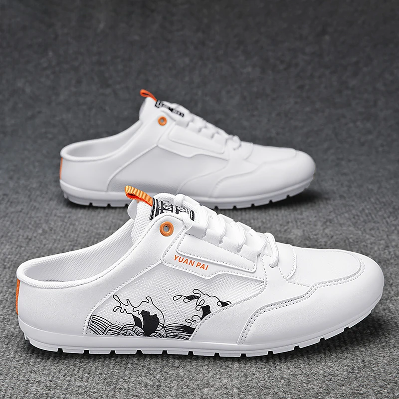 

Summer Half Shoes For Men Mules Closed Toe Board Shoes Male Slides Slip On Flats Backless Loafers Slipper Semi-Drag Casual Shoes