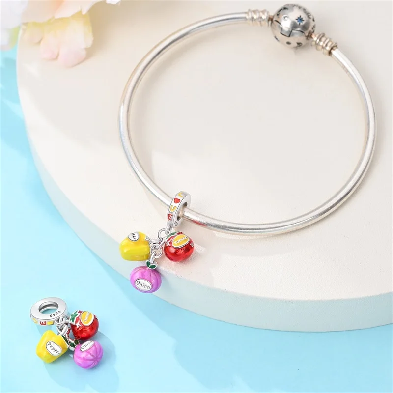 Hot 925 Sterling Silver Healthy Fruit Vegetable Charms Pendant Fit 3mm Original Bracelet DIY Women Exquisite Daily Jewelry Gifts 3