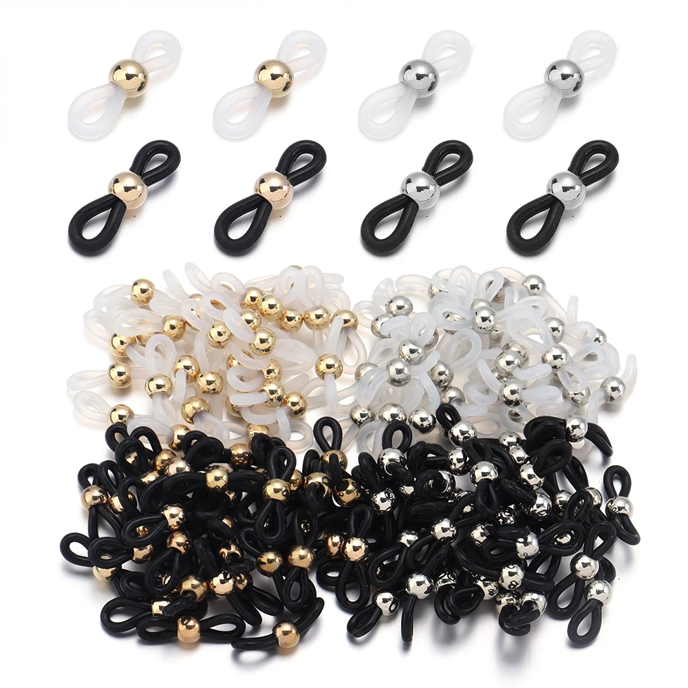 

50pcs/lot Eyeglass Chain Ends Adjustable Spring Rubber Ends Connectors With CCB Beads For Eye Glasses Holder Chain Connector