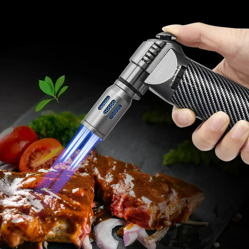 Jobon Four Straight Lighter Welding Gun with Lock Fire, High Firepower Capacity, Inflatable Windproof Kitchen BBQ Igniter