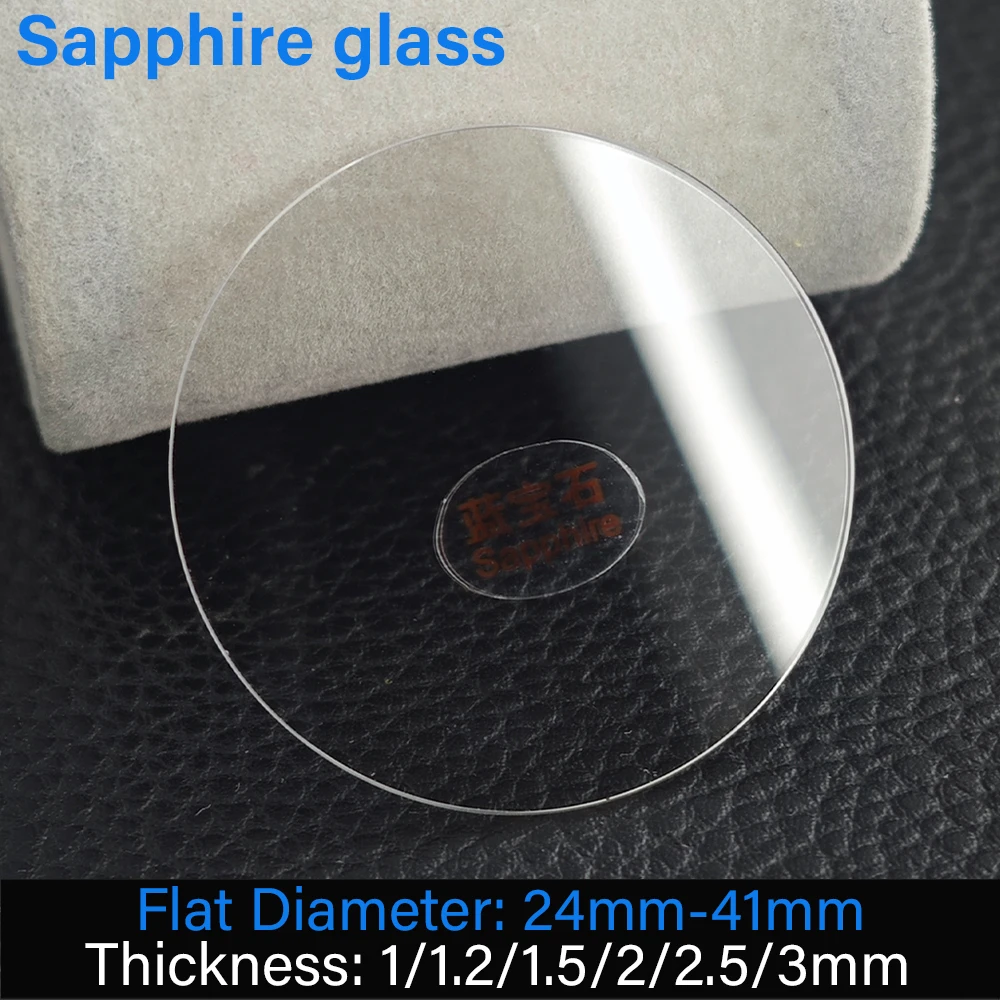 Verre saphir, épaisseur 1,0-3,0 mm, diamètre 24-41 mm, verre minéral transparent circulaire plat, pièce de rechange pour boîtier de montre
