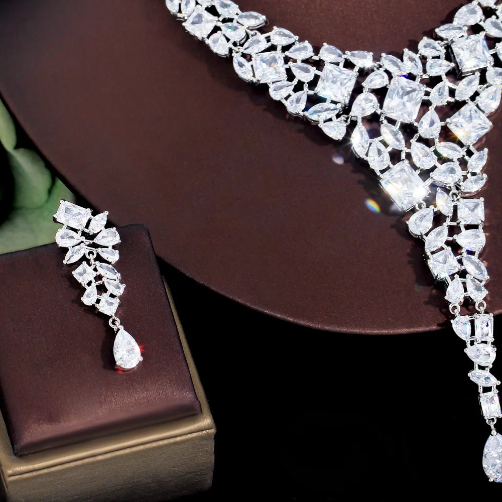 ThreeGraces 2pcs Sparkling Cubic Zirconia Silver Color Luxury Bridal Wedding Jewelry Set for Women Party Dress Accessories TZ780 image 5