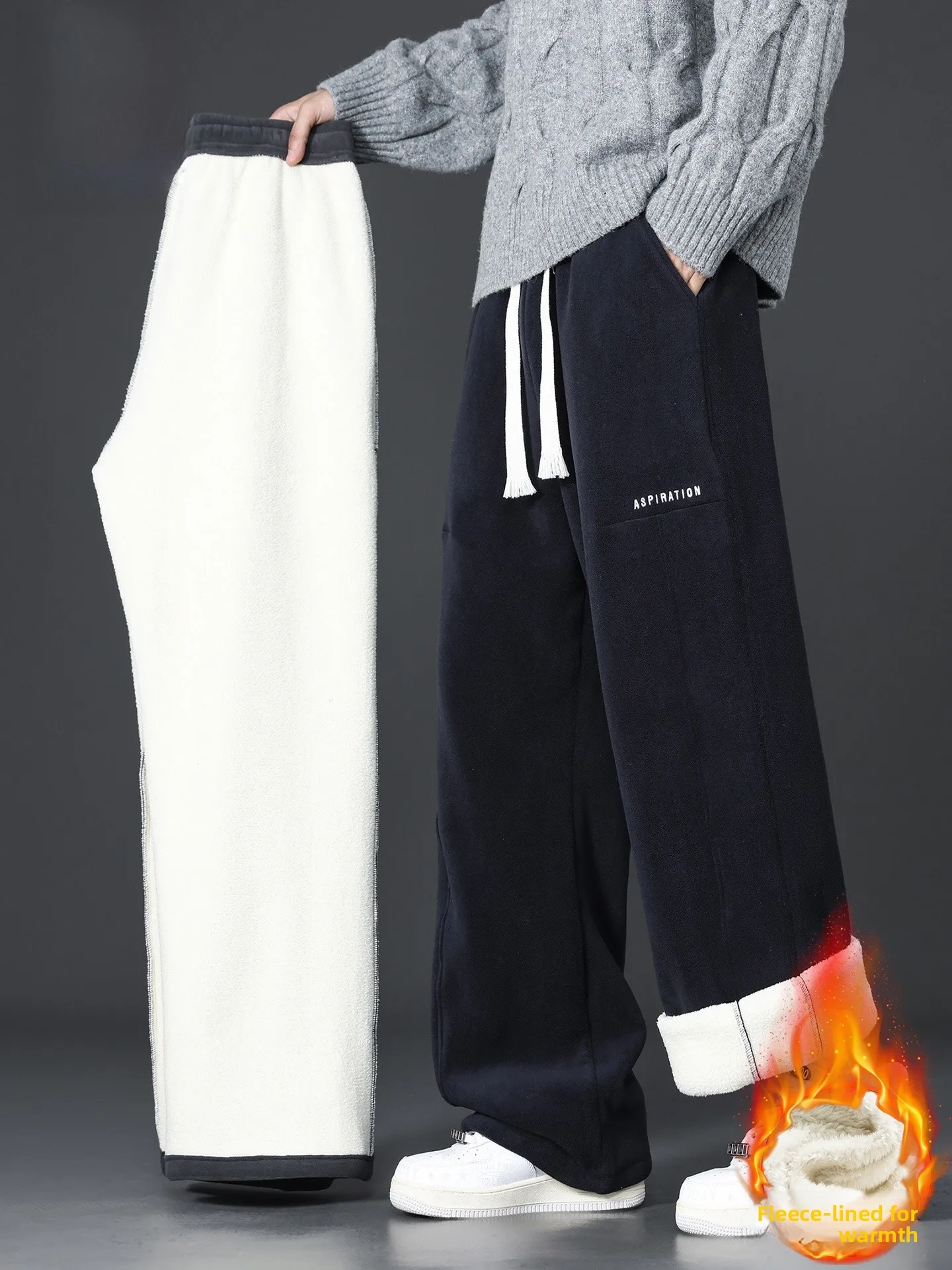 

Warm Fce Lined Straight Leg Pants for Men Casual Autumn Winter New Sle Teenagers All Match Long Pants Leisure Trousers