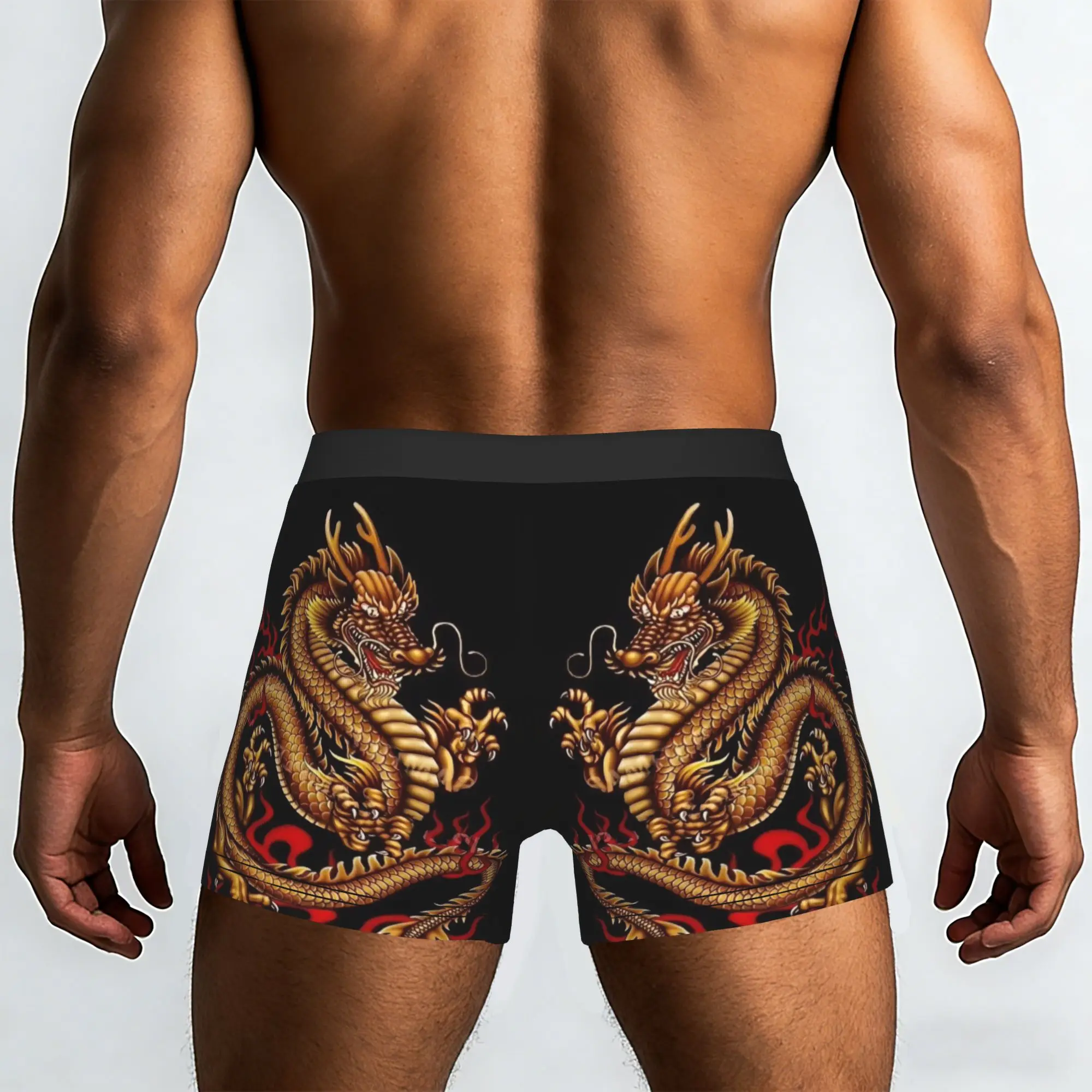 Golden Fire Chinese Dragon Design  Underpants Homme Panties Men's Underwear Print Shorts Boxer Briefs