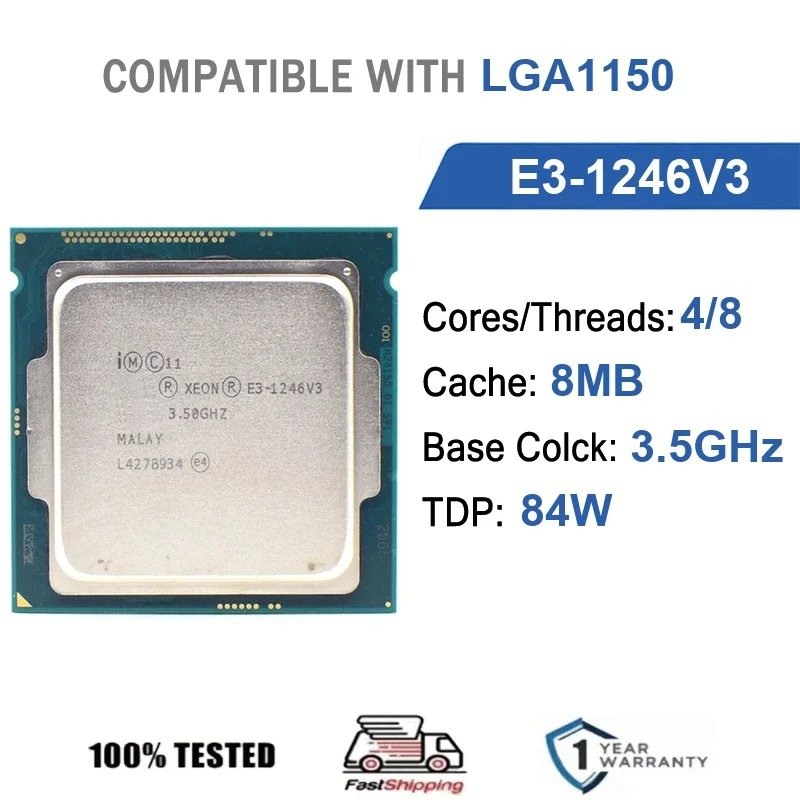 Intel Xeon E3-1246V3 4 núcleos 8 hilos 3,5 GHz 84 W 8 MB de caché 22 nm LGA1150 SR1QZ DDR3/DDR3L 1333/1600 MHz Haswell HD Graphics P4600