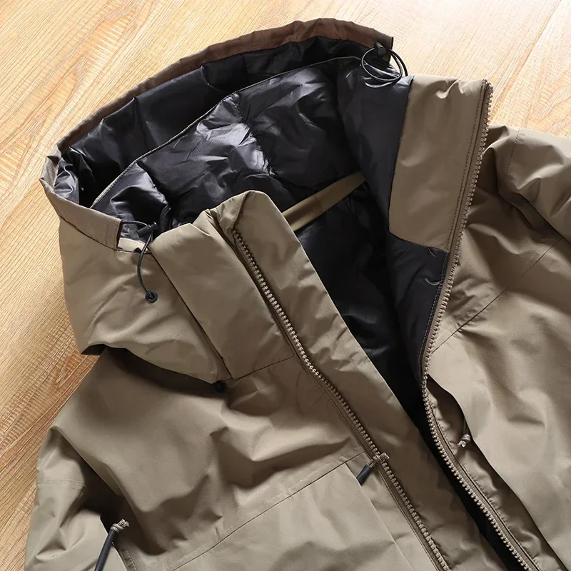 Parka gruesa y cálida para hombre, impermeable, a prueba de viento, con múltiples bolsillos, capucha con cremallera, abrigo de esquí resistente al desgaste