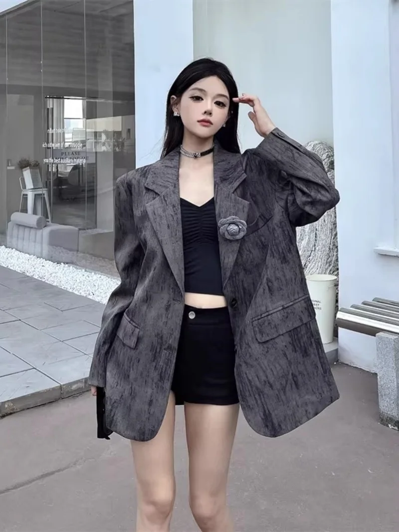 Women‘s Loose Fit Suit Jacket Coat, 3D Floral Vintage Style Office Blazer, Unique Designer Outerwear for Spring Autumn W1884