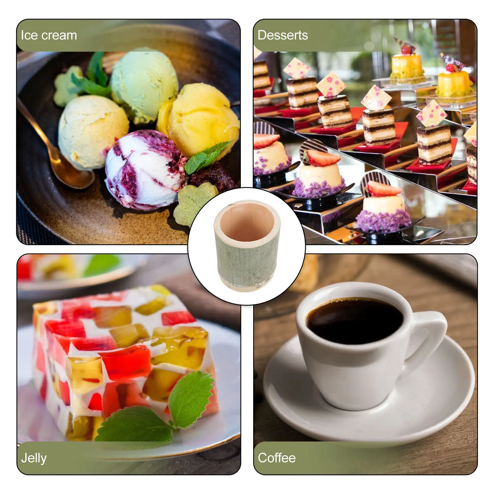 

Bamboo Dessert Cup Reusable Ice Cream Serving Bowl Smooth Fine Texture for Kitchen Home Coffee Water Milk Tea Drink