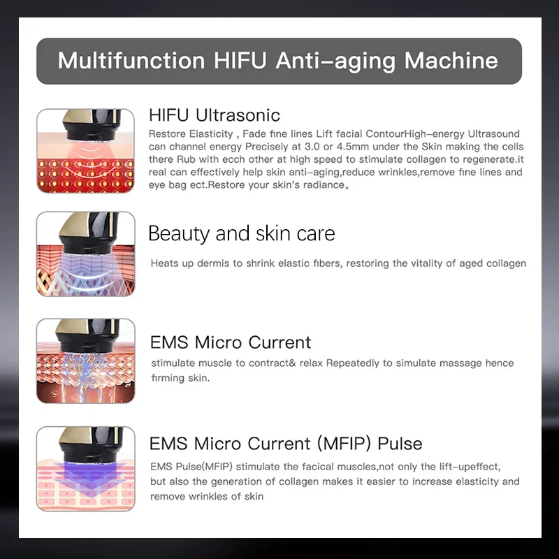 Mini HiFU 4 in 1 EMS Pulse RF Face LIfting Skin Rejuvenation Electric Current Tightening Firming Anti-Aging Led Beauty Device