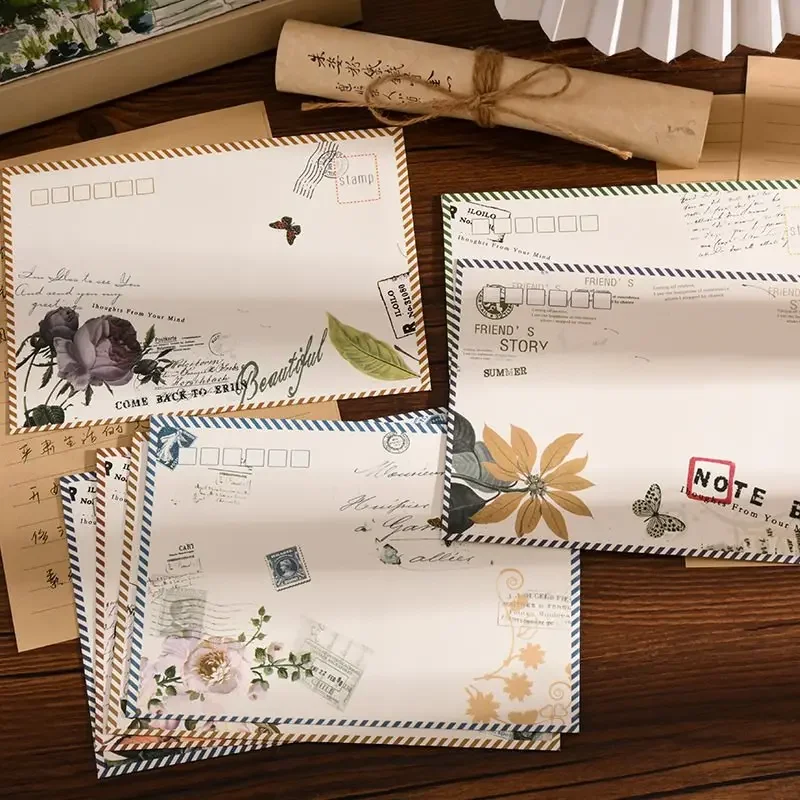 Sobres florales europeos para cartas, Sobres de papel Retro para tarjetas de invitación de fiesta de boda DIY, cubierta de papelería coreana, 8 piezas por juego