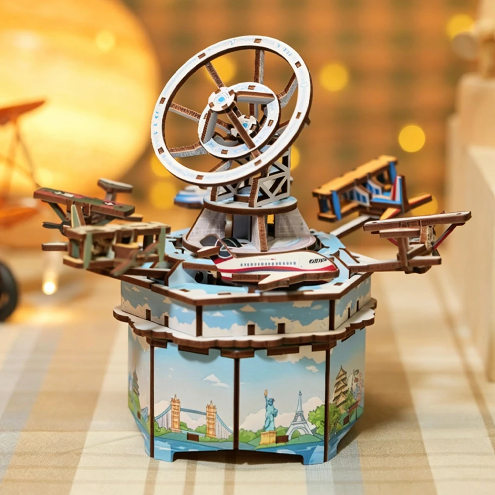 

DIY Music Box Building Kit – 171-Piece Rotating Airplane Sky Track,3D Wooden Puzzle Musical Toy,Creative STEM Gift for Boys Kids