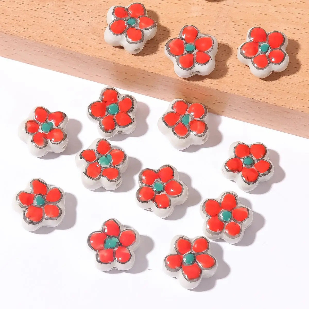 4pcs Ceramic Beads Flower Painted Handmade Creative Craft Space Beads Jewelry Making DIY Exquisite Bracelet Earrings Pendant