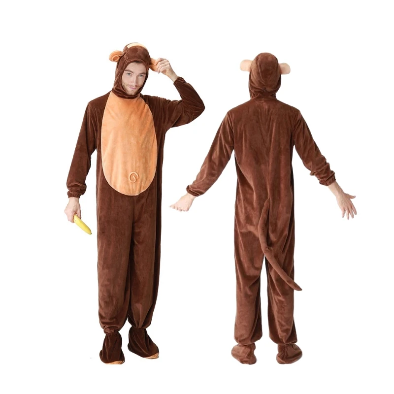 Halloween Monkey Bodysuit Role Play Animal Tights Brown Suit Animal Zoo Adult Children Parent-child Party Performance Clothing