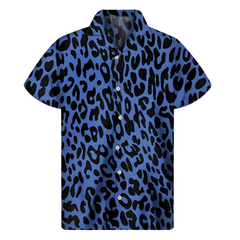 Colorful Leopard Hawaiian Shirts For Men Clothing 3D Print Aloha Beach Button Shirt Summer Short Sleeve Street Tops Lapel Blouse