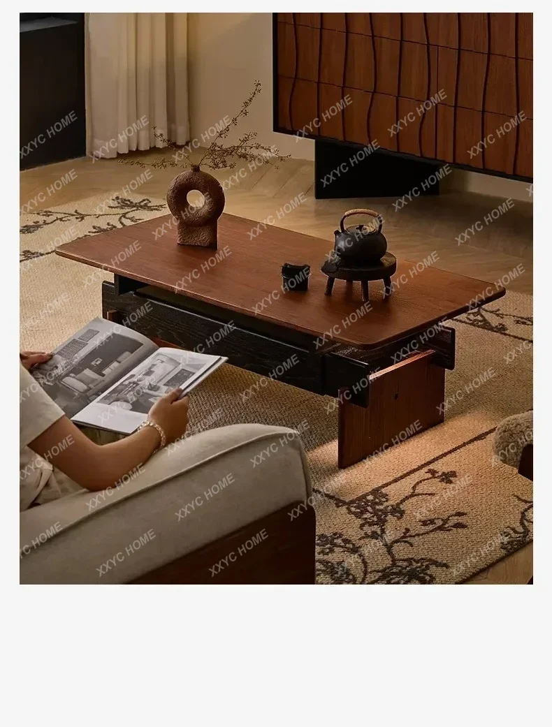 

VHCoffee Table Black Walnut Solid Wood Small Apartment Living Room Home High-end Tea Table