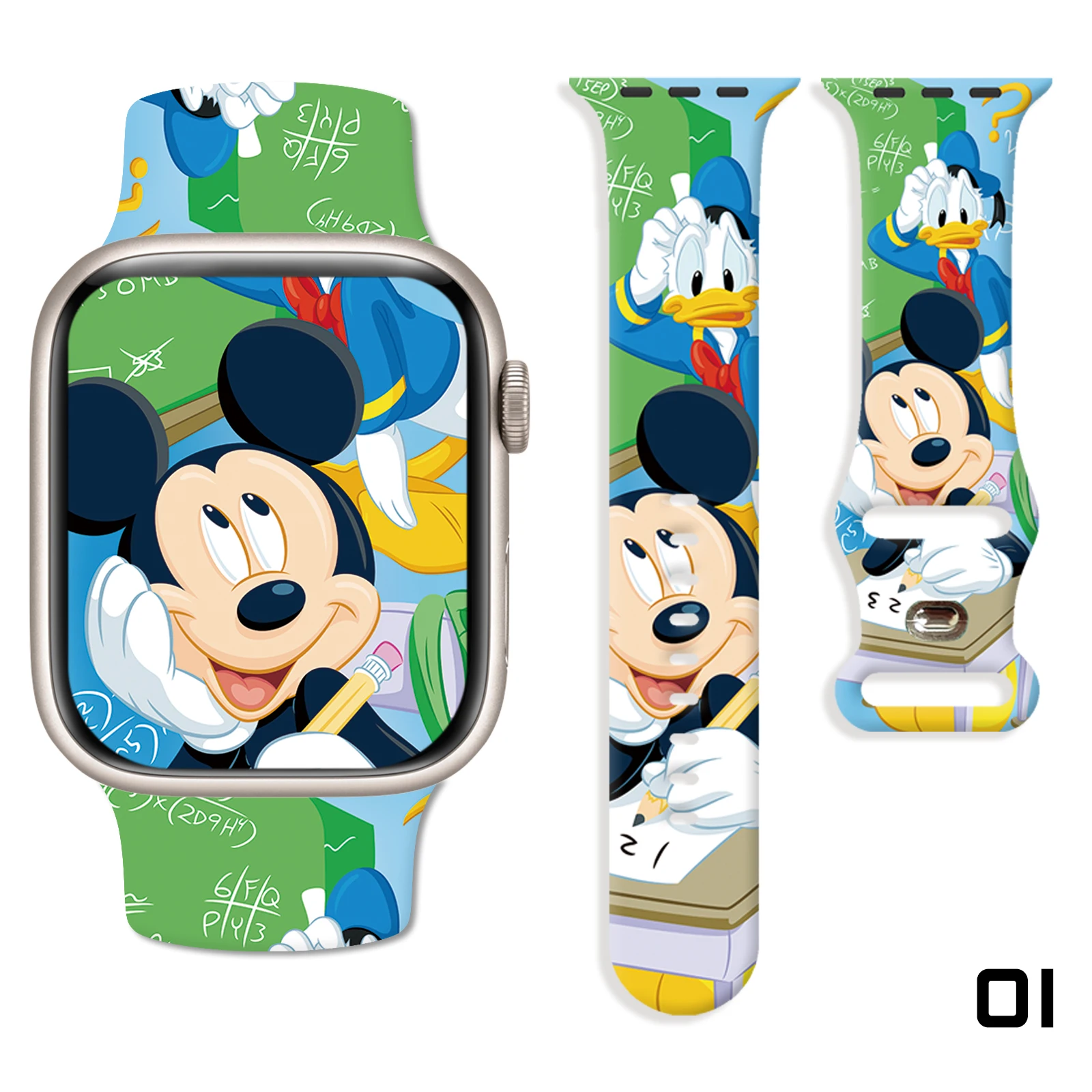 

Disney Mickey Series 5 Print Strap for Apple Watch 11 10 9 8 7 SE, Waterproof Soft Replacement Silicone Band 45mm 44mm 42mm 38mm