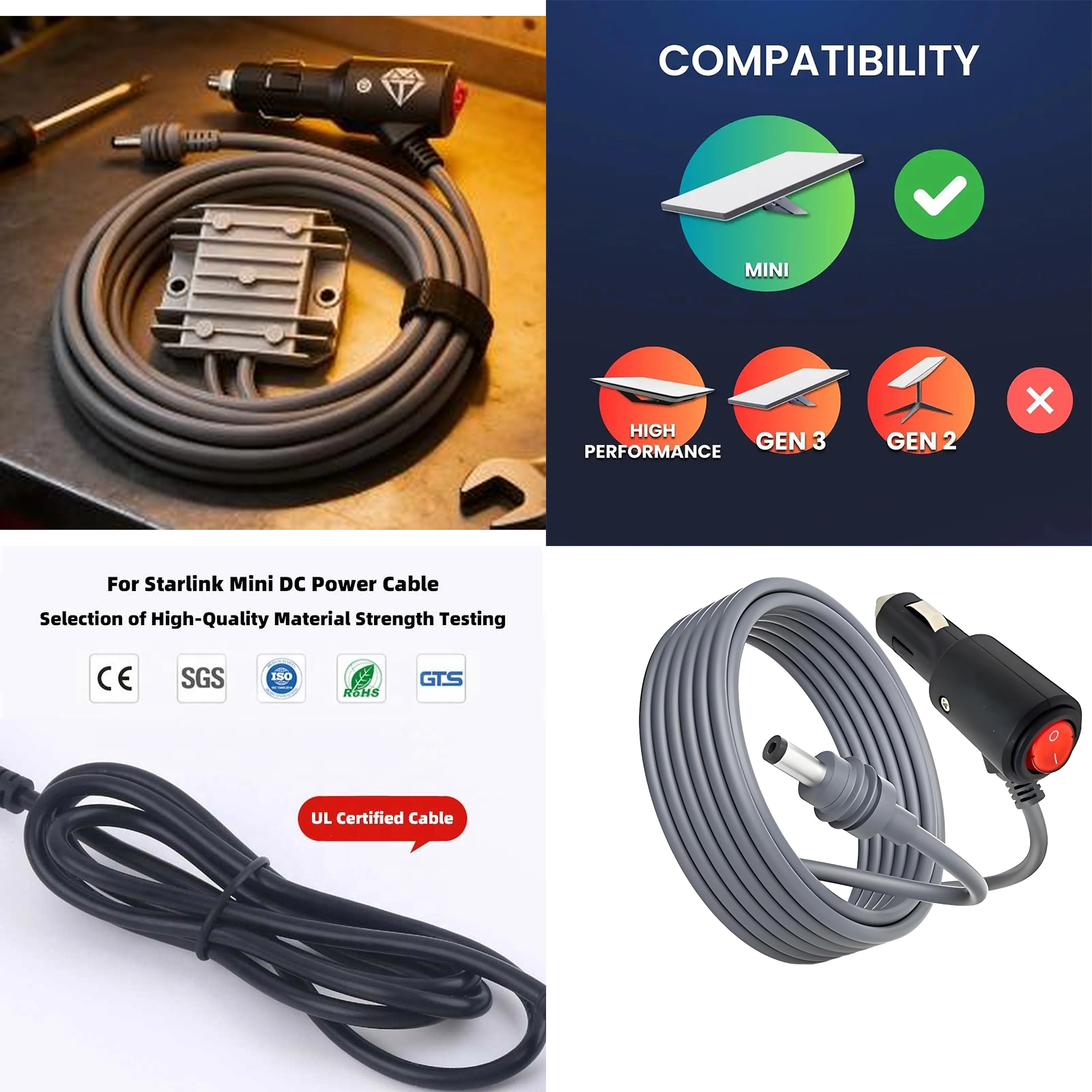 Source factory Starlink Mini DC power cable 12-24V USB C CIGARETTE LIGHTER plug DC male cable data cable