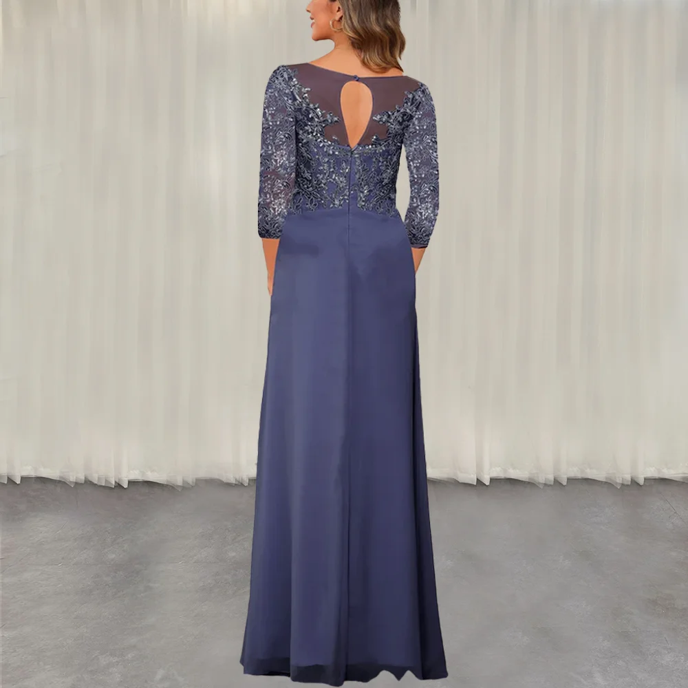 فستان أم العروس باللون الأزرق الملكي من MANRUIXIN مزين بالدانتيل مخصص وسحاب خلفي من الشيفون فساتين طويلة لحفلات الزفاف #2