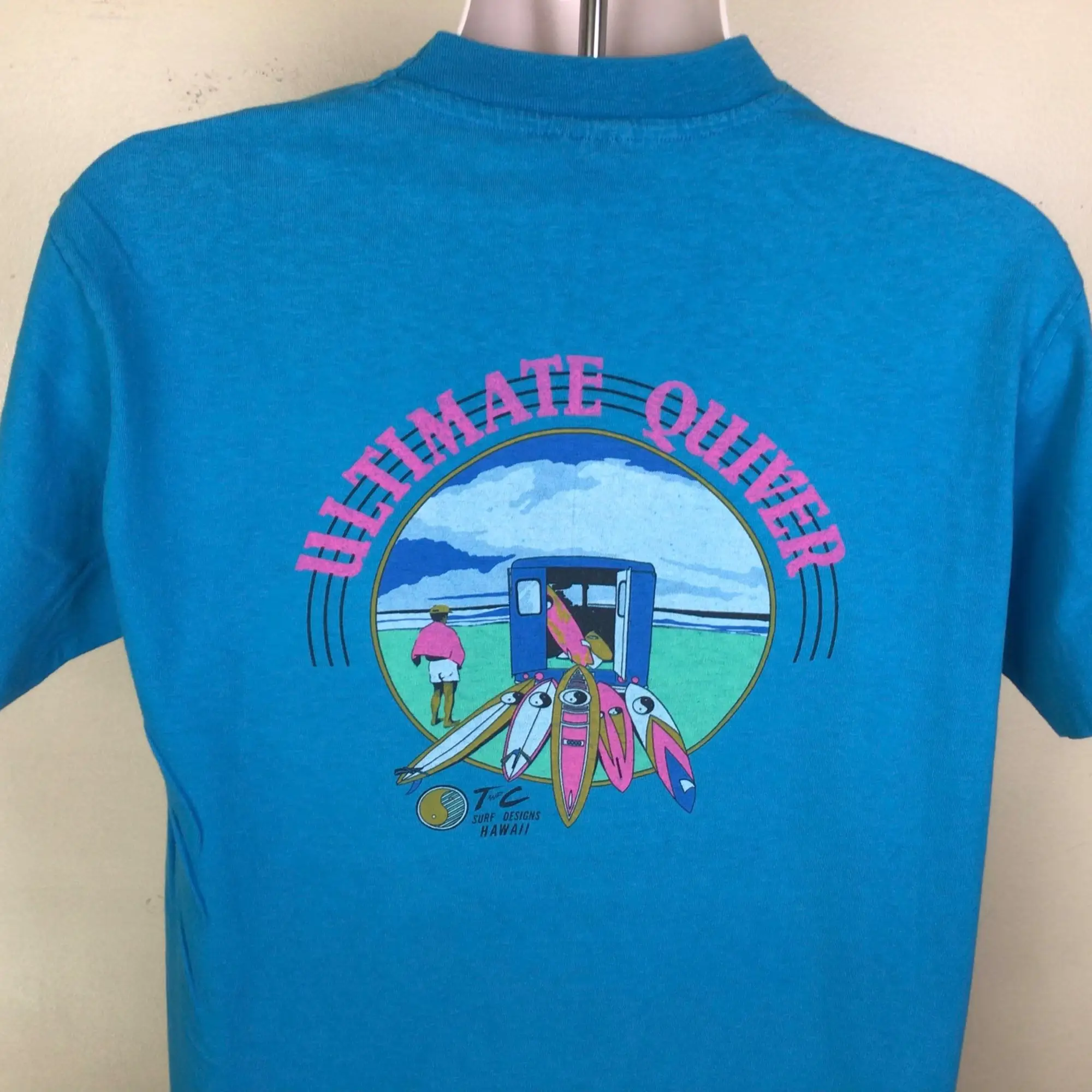 Camiseta con diseño de Surf Vtg 80s T & C Town And Country, azul turquesa, L, Skate, Surf