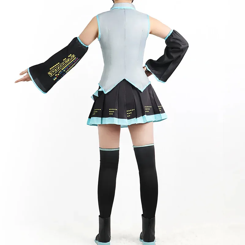 ملابس أداء شخصية الرسوم المتحركة Hatsune Miku MIKU ملابس أنيمي ملابس تنكرية JK تنورة نفس البدلة إكسسوارات شعر مستعار للهالوين