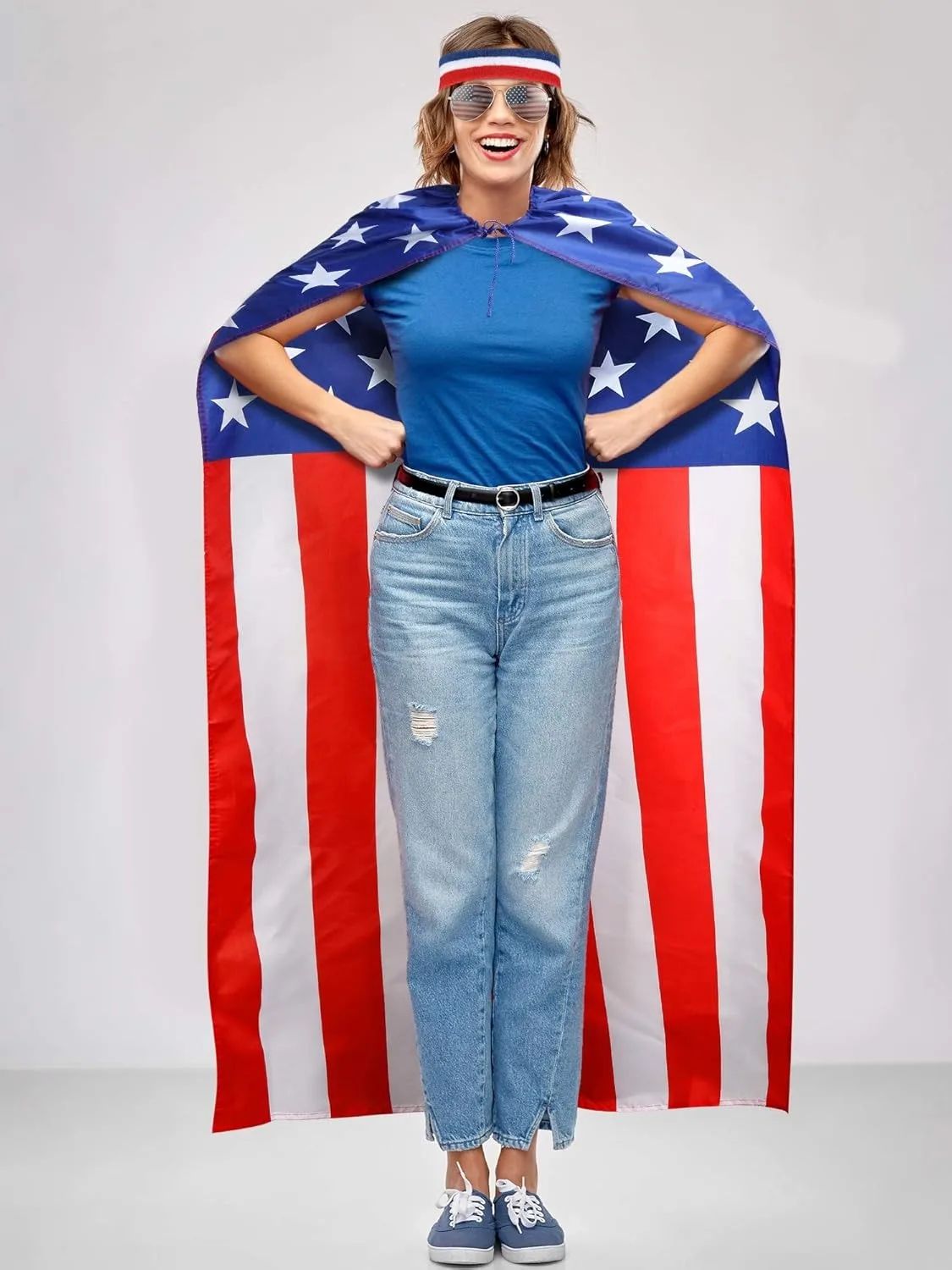 زي الهالوين الأمريكي للرأس، نظارات شمسية كلاسيكية للولايات المتحدة الأمريكية في الثمانينيات وعصابة رأس علم للاحتفال بعيد الاستقلال في الرابع من يوليو #4