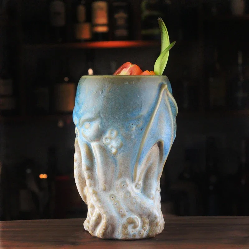 Container Figurine 800ml Tiki Cup for Bar Creative Hawaiian Mug Ceramic Totem Cup Ghost Face Cups Home Decoration Luxurious Gift