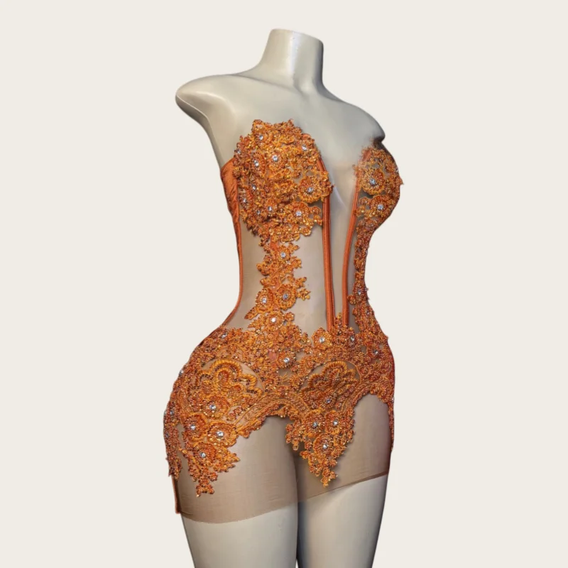 Orange Short Prom Dresses For Black Girls Appliques Beaded African American Birthday Party Dresses Homecoming Cocktail Dresses