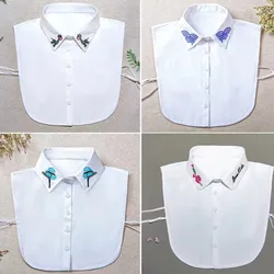 Women White detachable collar with embroidered flowers female Shirt false collar Sweater Fake collar