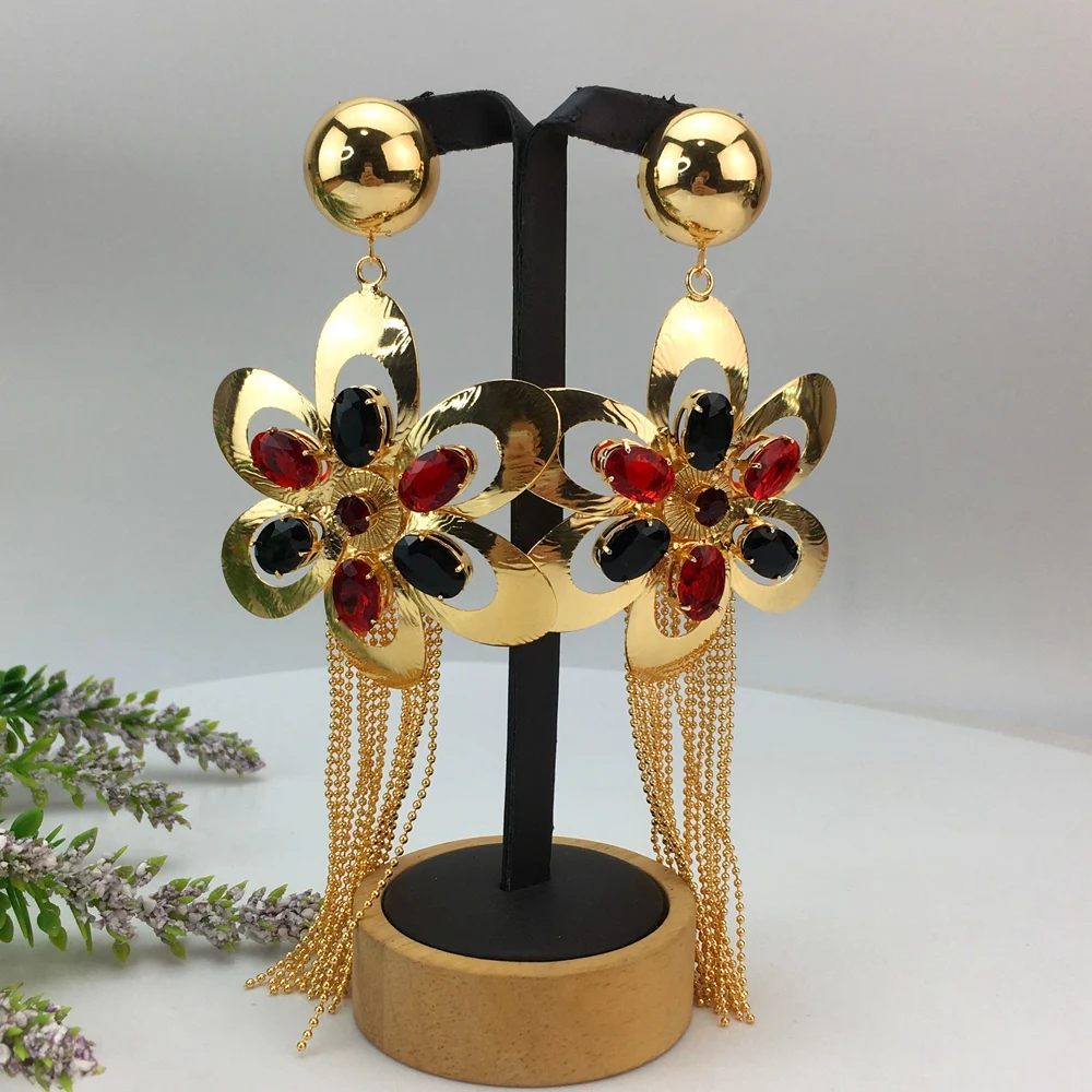 إيما-أقراط زهرة كبيرة للنساء ، بيان هندسي ، قرط متدلي ، أنثى كبيرة الحجم ، لون ذهبي ، دبي ، إكسسوارات مجوهرات ، موضة