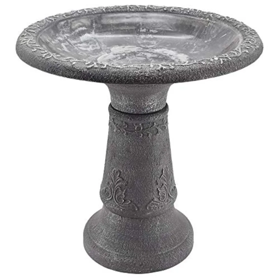 

BB05 Fiberclay Bird Bath Outdoor Garden Decor Antique Vintage Weather Resistant Water Bowl for Backyard and Patio and 20-inch T