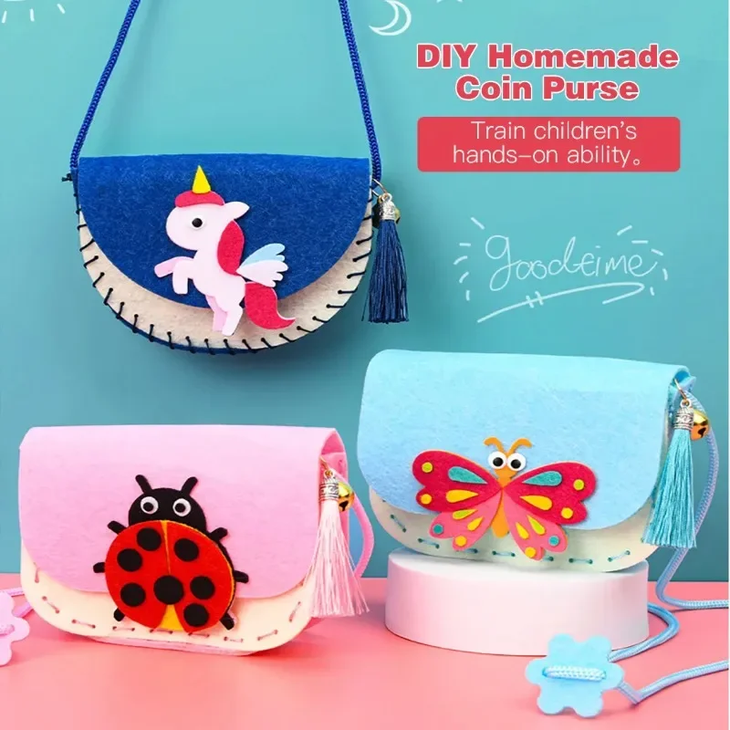 DIY Cute Cartoon Children's Handmade Non-woven Crossbody Bag Craft Kits Weaving Messenger Shoulder Handbag Coin Purse Bag