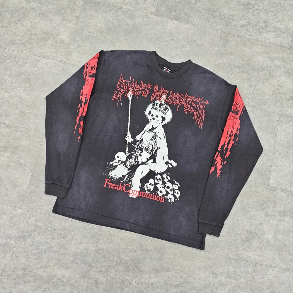 

Yao Fashion Saint OF Michael Хлопок с длинным рукавом Осенние мужские топы Одежда Уличная одежда Хип-хоп Bggy Винтажная свободная футболка для мужчин