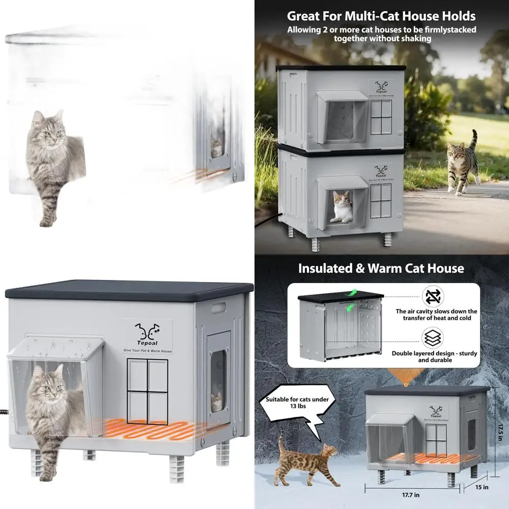 

Durable Outdoor Heated Cat Shelter - Waterproof & Insulated for Stray Cats, 17.7x15x17.5 in