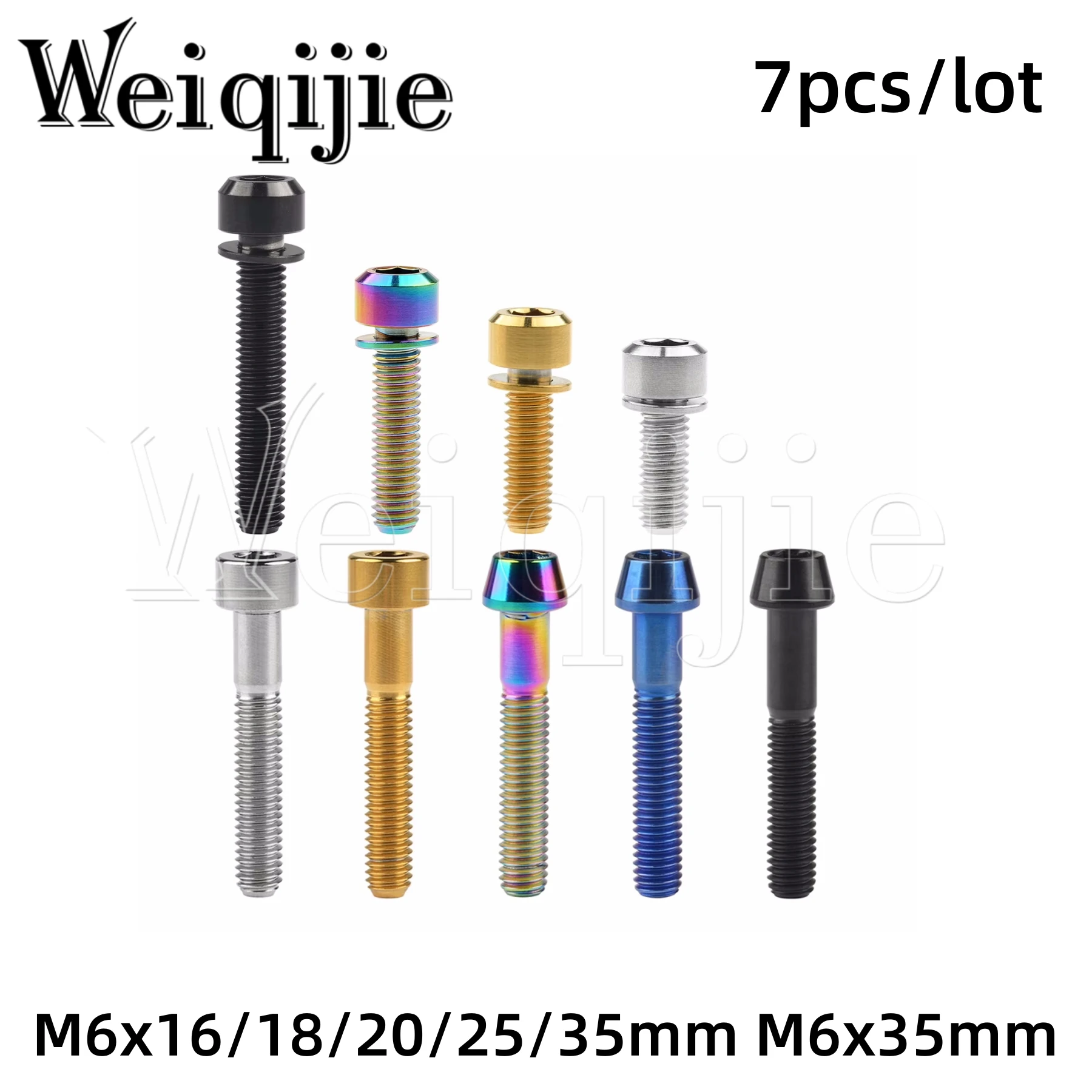 

Weiqijie 6Pcs M6x16 18 20 25 35mm Titanium Ti Bolts With Washer And 1Pcs M6x35mm Titanium Screws Bolts Bicycle Parts 7Pcs/L