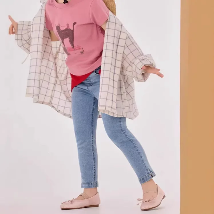 

Girls Pants 2026 Spring Summer New Korean Version Denim Elastic Pencil Pants Casual Fashion Daily Versatile Wear