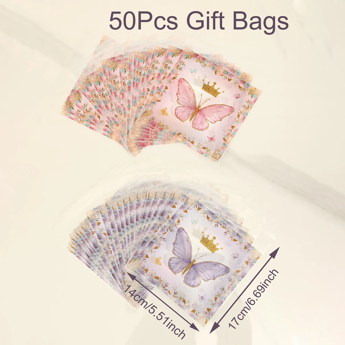 50pcs Butterfly Party Gift Bags Candy Biscuit Packing Bag Butterfly Treat Bag For Birthday Supplies Horse Party Decor