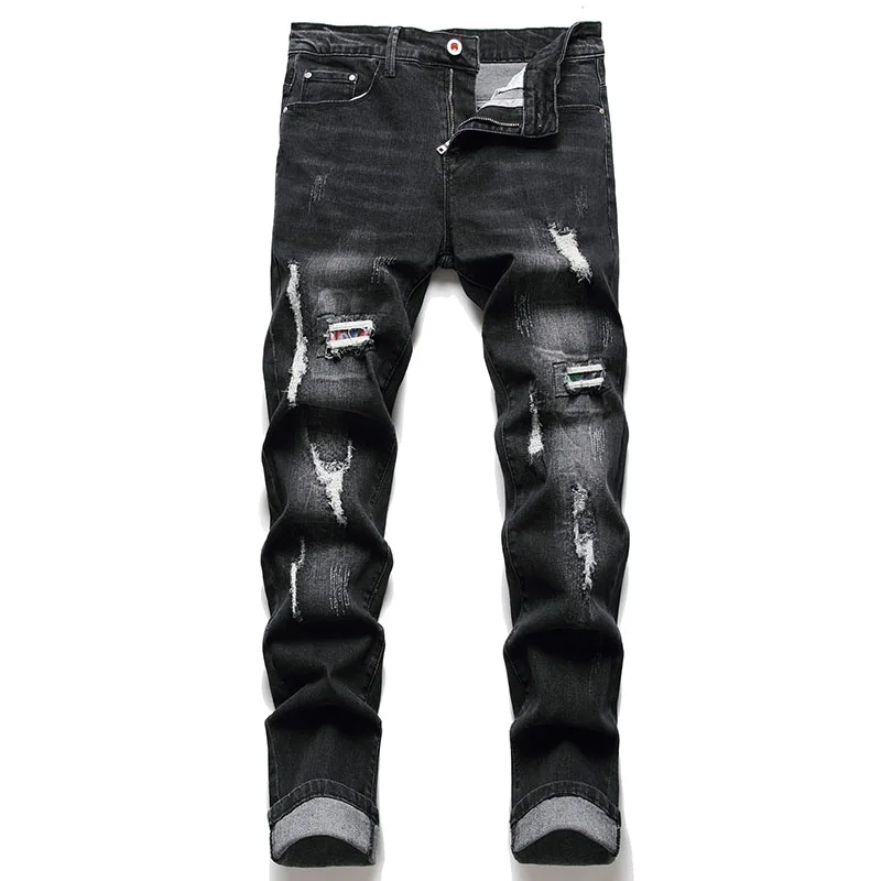 Men's Ripped Jeans Autumn Designer Slim Black Denim Pants Male Jeans Distressed Destroyed Trousers pantalones hombre