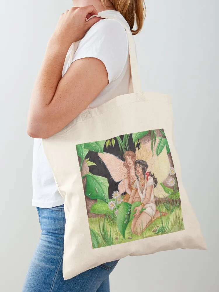 

Two fairies collecting rainwater Tote Bag Lady bag custom canvas bag eco pack tote bags aesthetic