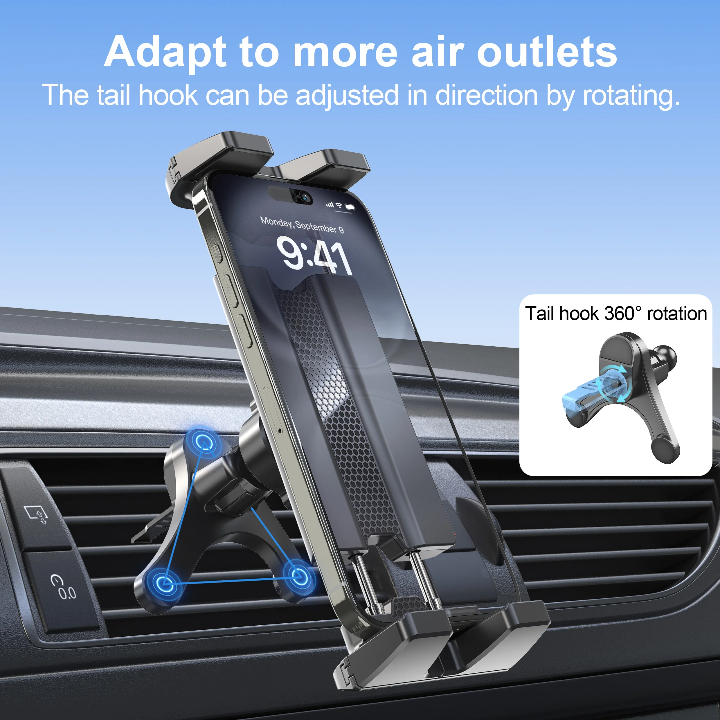 LRBH Universeller Auto-Lüftungshalter für Tablets und GPS-Geräte, passend für 7"-12,9" iPad Pro/Mini/Air 2, Galaxy Tab & 4"-7" faltbare/gerade Handys. – Detail 10