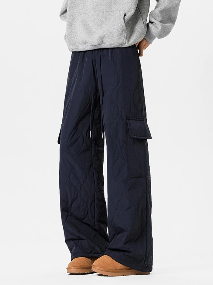 

Men's Winter Thiened Warm Wide Leg Pants Loose Straight Cut Trousers Outerwear Cold Resistance Casual Faion Brand