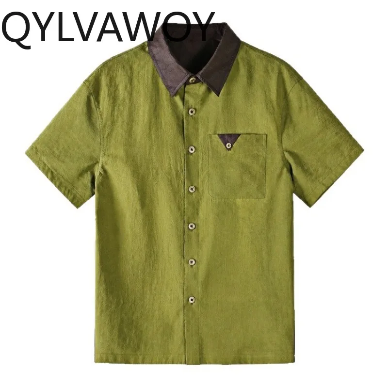 QYLVAWOY 100% Real Mulberry Silk Men's Shirts Thin Shirt Short Sleeve Shirts for Man Summer Tops Breathable T Shirt Homme Camisa