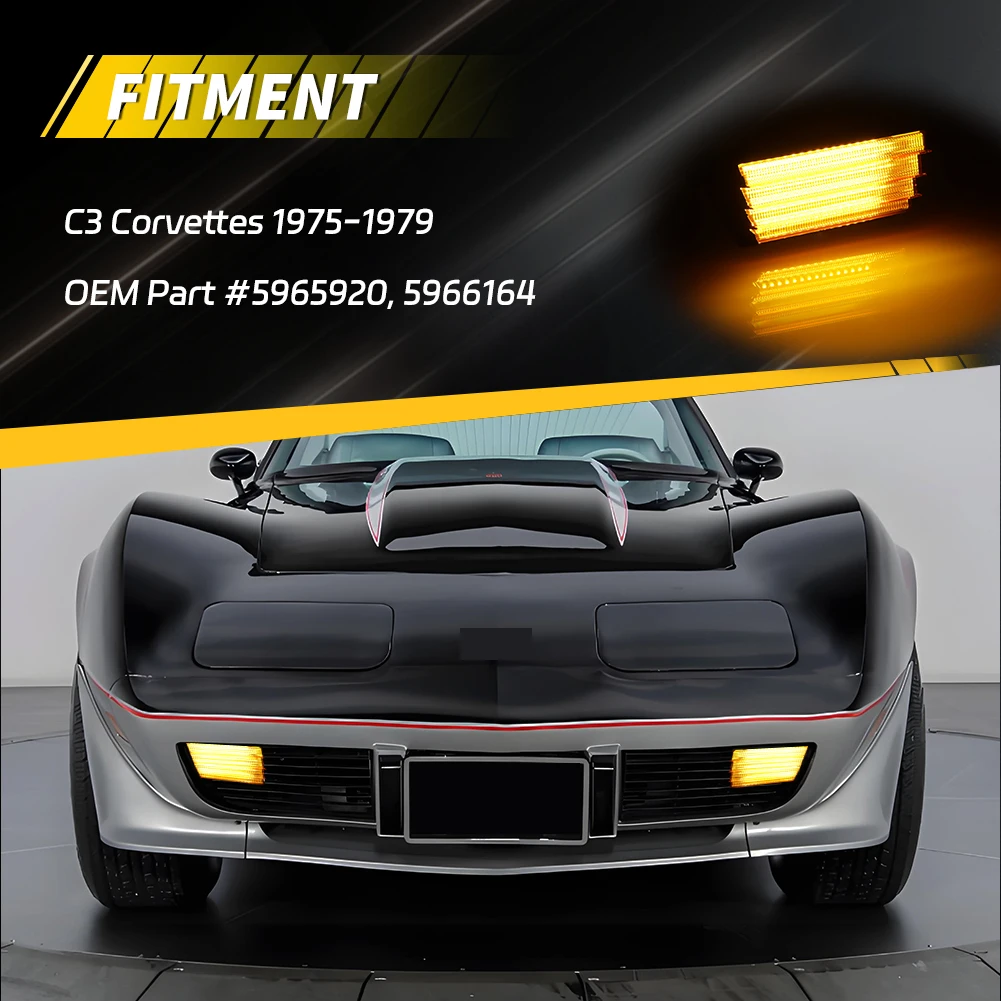 2Pcs Front DRL Daytime Running Light Parking Light Turn Signal Light LED For 1975 1976 1977 1978 1979 Chevrolet Corvette C3