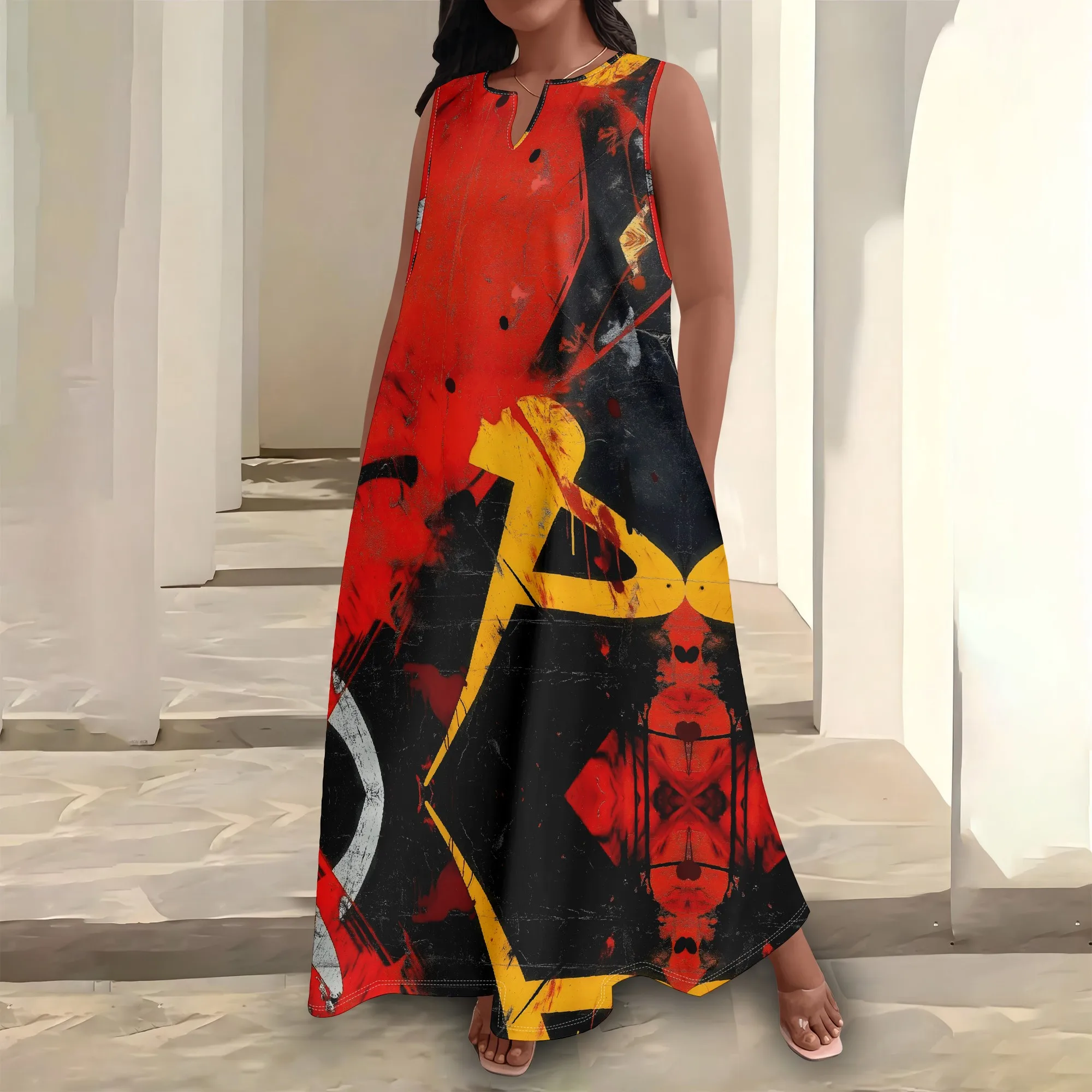 

Plus Size Women's Abstract Art Print Maxi Dress XL-6XL Sleeveless Keyhole Neck Loose Fit A-Line Party Dress for Cocktail Evening