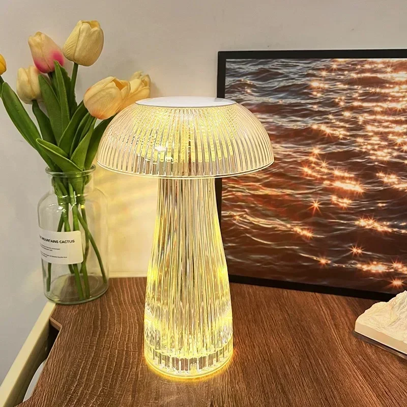 Acrylic crystal table lamp, LED jellyfish night light, party decoration atmosphere light, USB rechargeable touch table lamp.