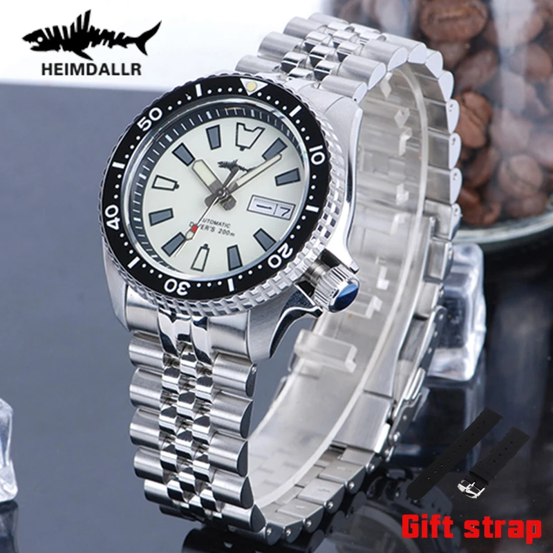 HEIMDALLR Sharkey SKX007 NH36 Automatic Watch Men Sapphire Mechanical Vintage Diver Watches 200m Full Surface C3 Super Luminous