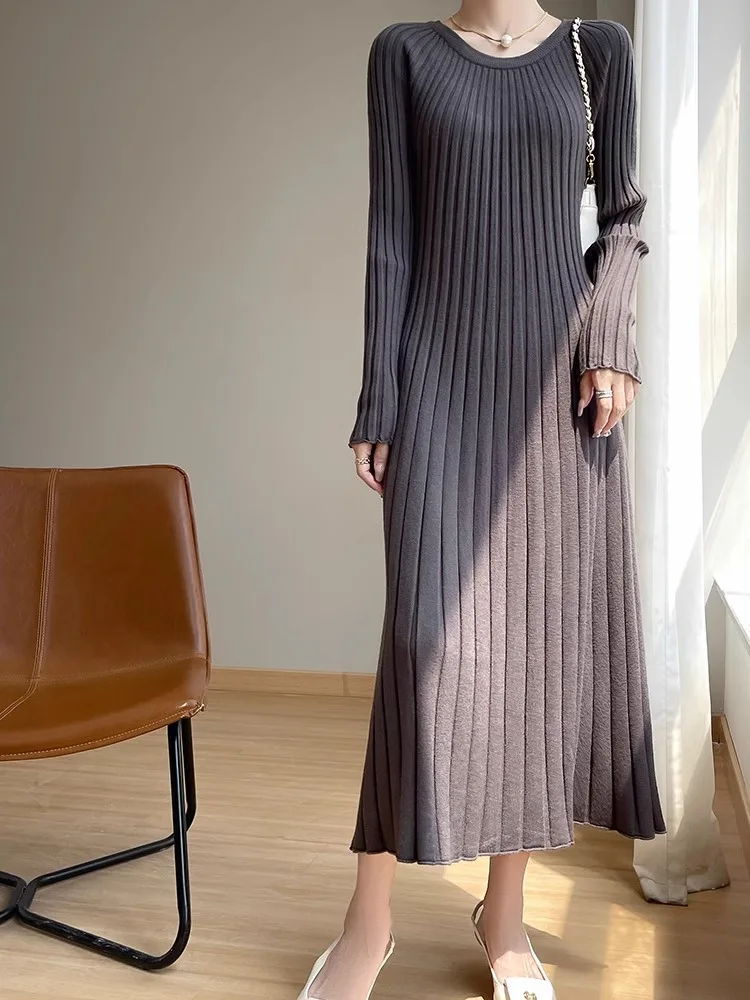 Longo sve malha dr feminino outono inverno novo sle ele cintura cinched camada base redonda ne camisola dr para casaco